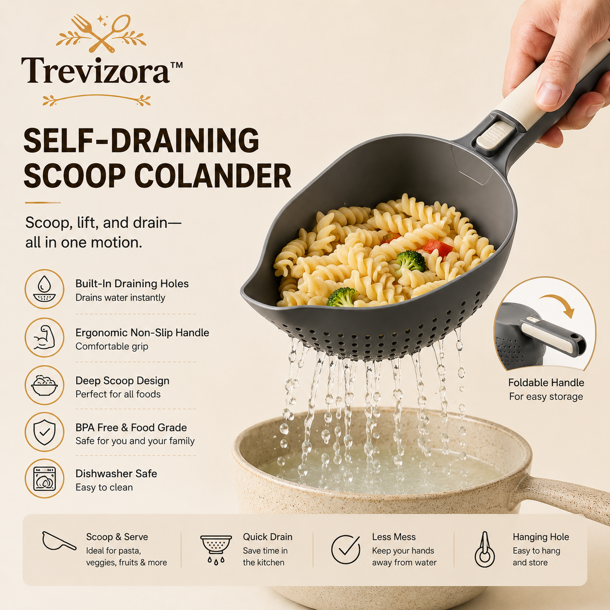 Trevizora QuickLift Self-Draining Scoop Colander