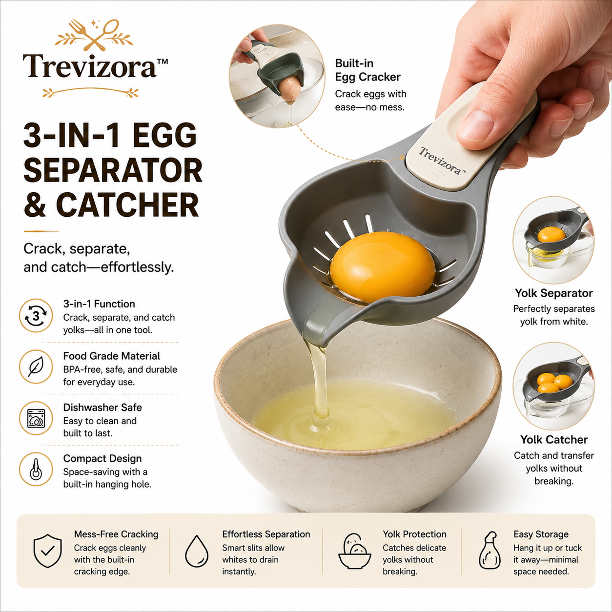 Trevizora TripleEase Egg Separator & Yolk Catcher